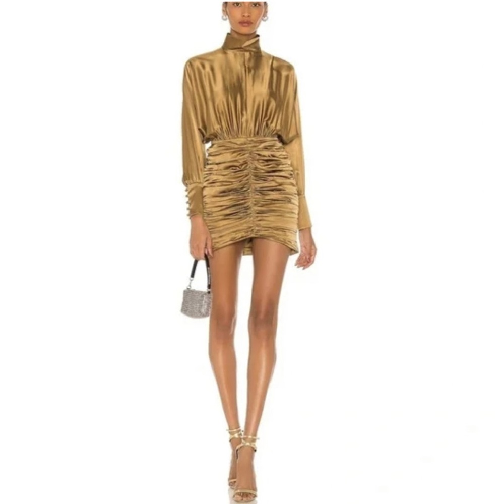 Retrofete mini dress Barbara silk olive green ruched